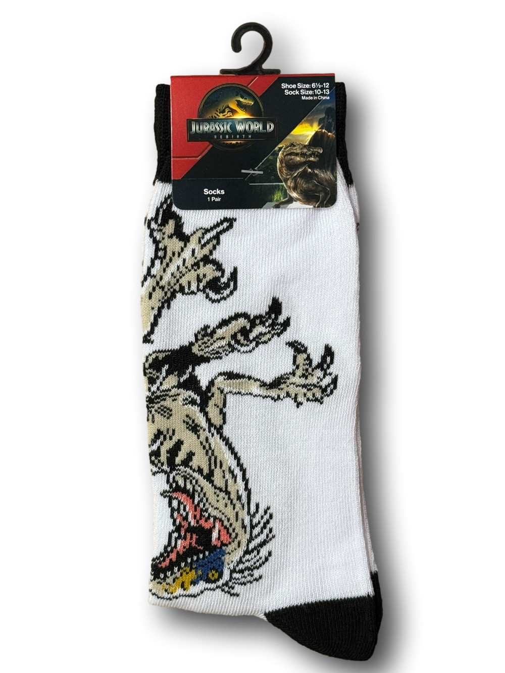 3/$20 Jurassic World Movie Velociraptor Funny Novelty Crew Socks - NWT